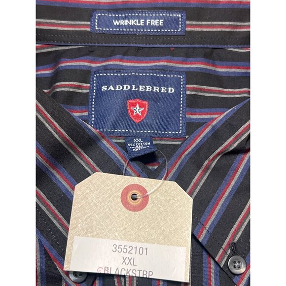Saddlebred Wrinkle Free Button Down Shirt Striped Blue Black Red Gray Sz XXL NWT - Picture 4 of 4